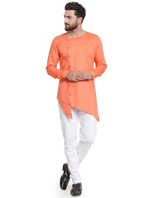 peach solid asymmetric kurta pyjama set - 16568995 - Standard Image - 1