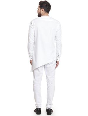 white solid asymmetric kurta pyjama set - 16568997 - Standard Image - 3
