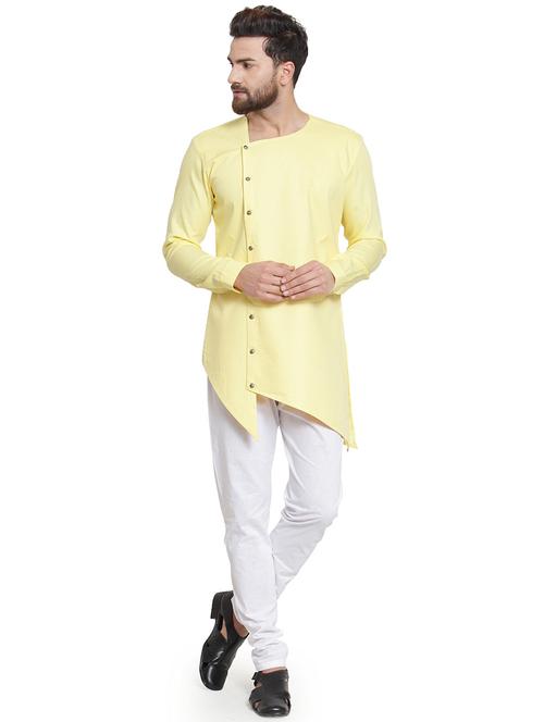 yellow solid asymmetric kurta pyjama set - 16568998 - Standard Image - 1