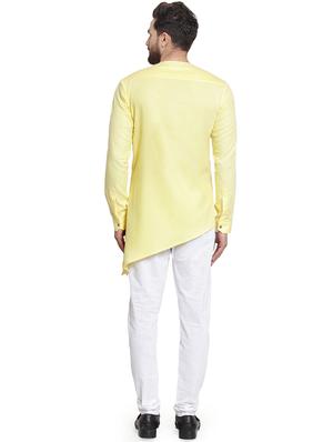 yellow solid asymmetric kurta pyjama set - 16568998 - Standard Image - 3