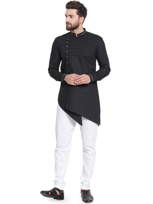 black solid asymmetric kurta pyjama set - 16568999 - Standard Image - 1