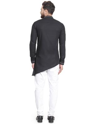 black solid asymmetric kurta pyjama set - 16568999 - Standard Image - 3