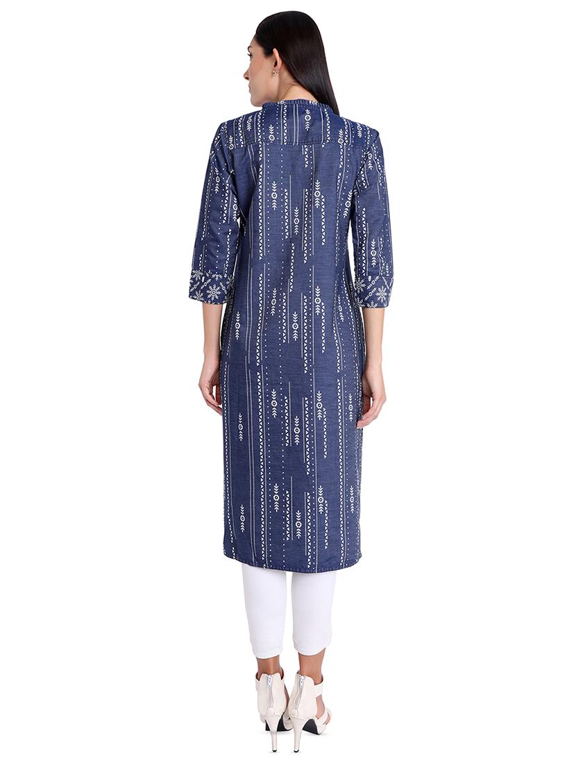 denim a-line kurta - 16569157 - Zoom Image - 3