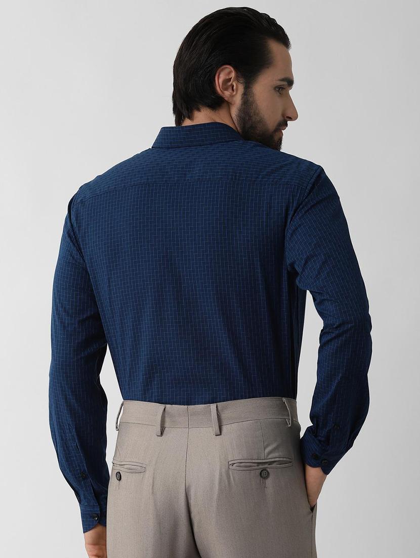 blue checkered formal shirt - 16570885 - Zoom Image - 3