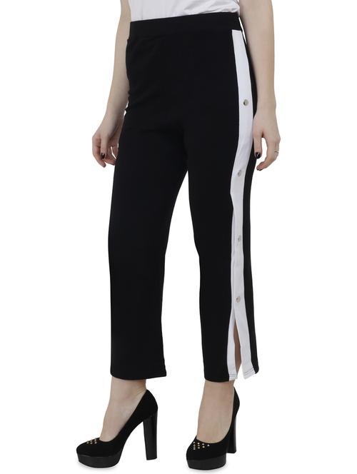 contrast side tape flat front trousers - 16570907 - Standard Image - 1