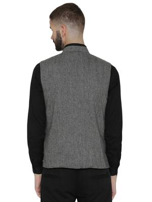 grey woolen solid nehru jacket - 16571342 - Standard Image - 3