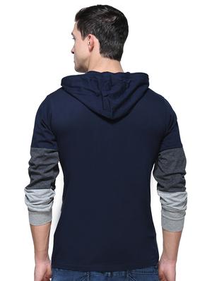 navy blue color block hooded t-shirt - 16571615 - Standard Image - 3
