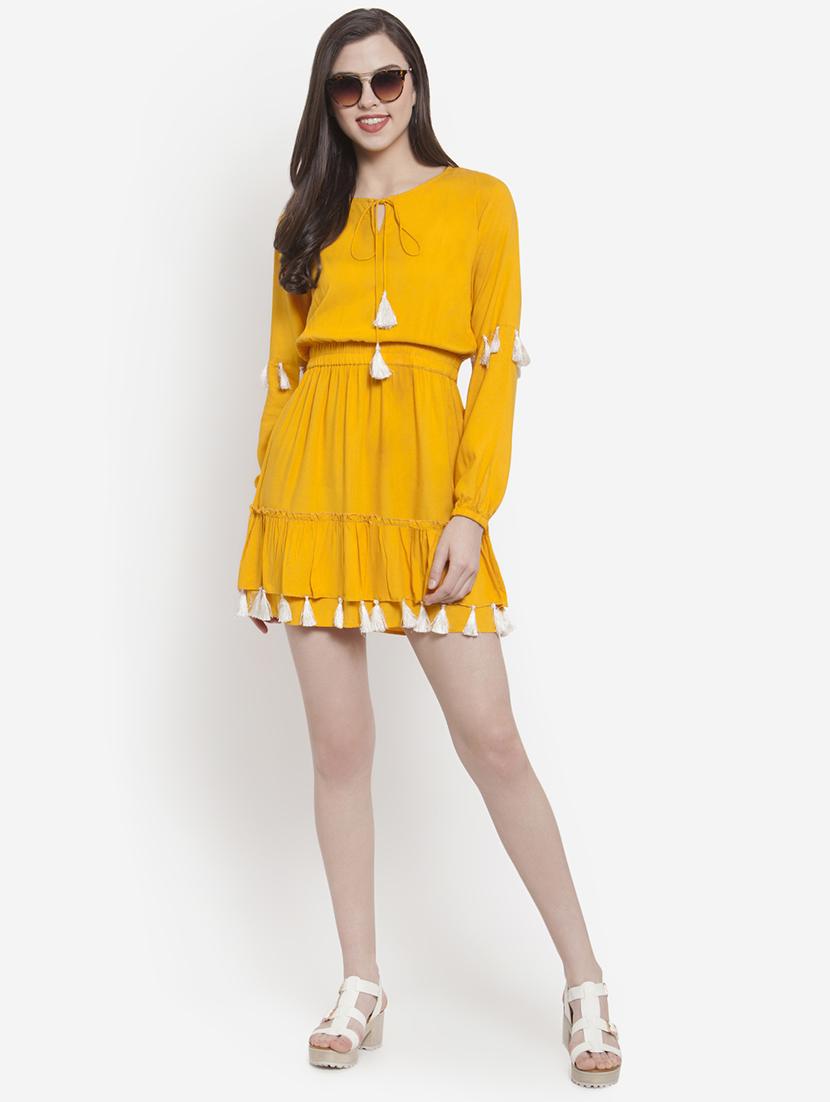contrast tassel detail gathered blouson dress - 16572051 - Zoom Image - 3