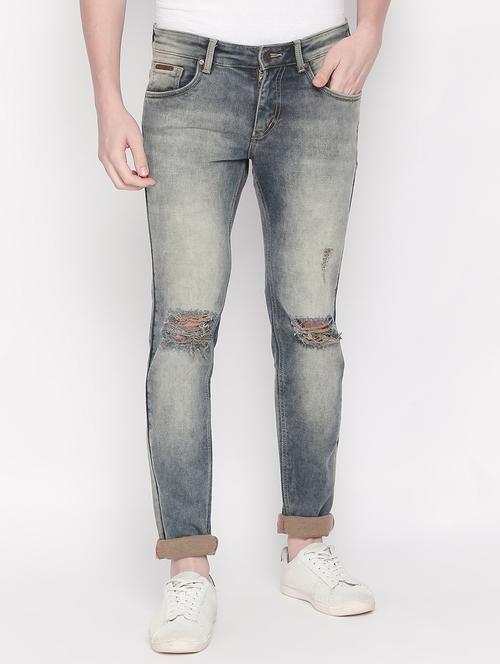 grey heavy washed distressed denim jeans - 16573007 - Standard Image - 1