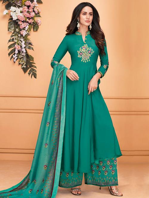 embroidered semi-stitched suit - 16573034 - Standard Image - 1