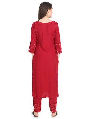 red rayon kurta dupatta set - 16573143 - Standard Image - 3