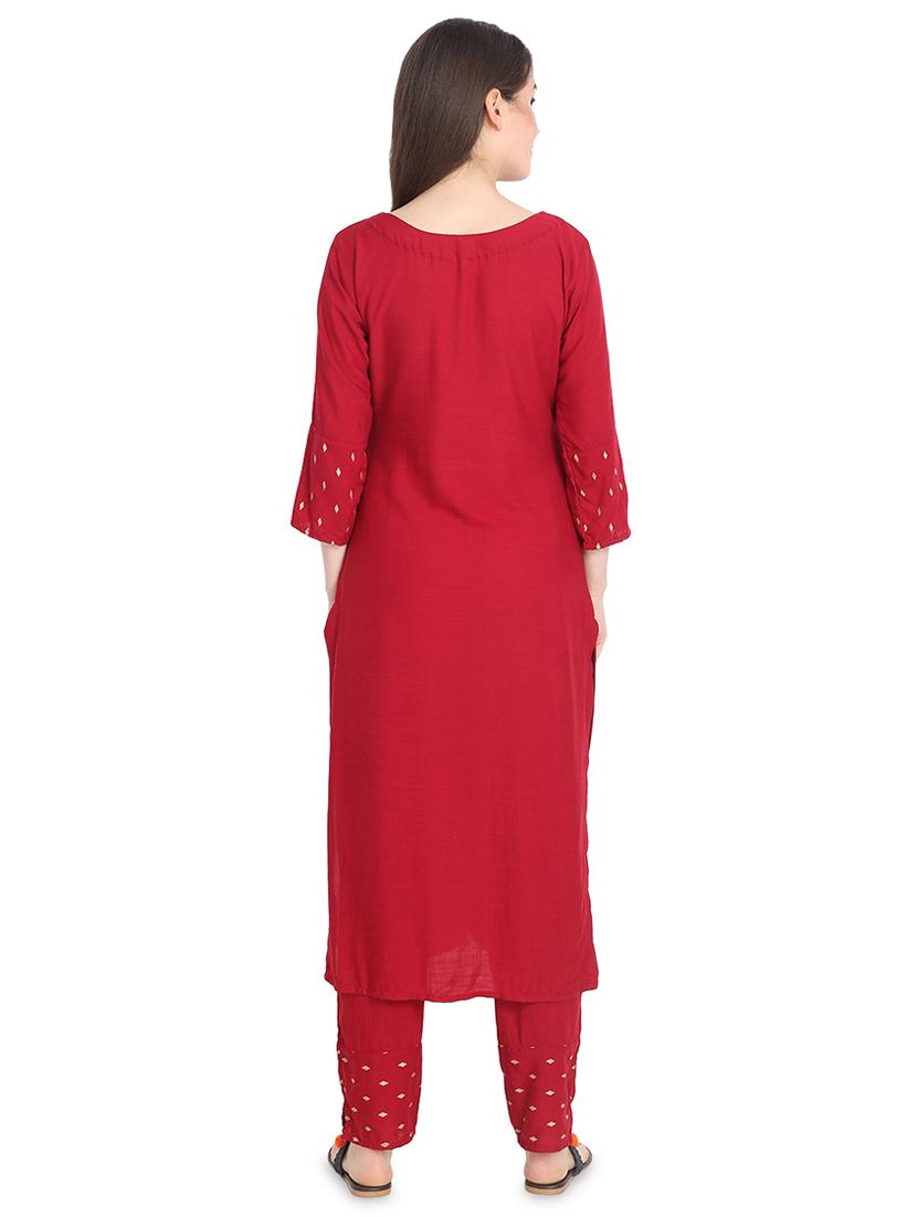 red rayon kurta dupatta set - 16573143 - Zoom Image - 3