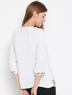 tie up neck embroidered detail top - 16573376 - Standard Image - 3