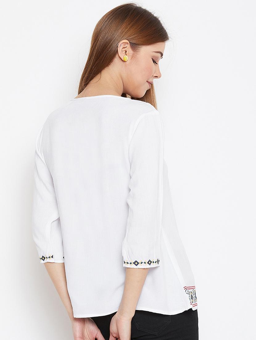 tie up neck embroidered detail top - 16573376 - Zoom Image - 3