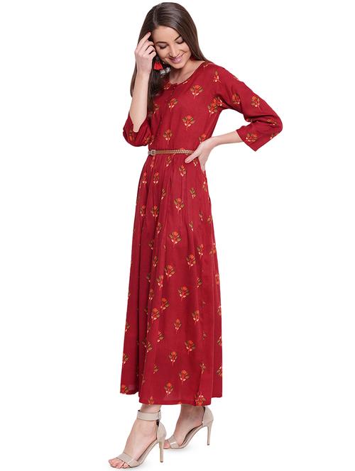 gathered belted maxi dress - 16573883 - Standard Image - 1