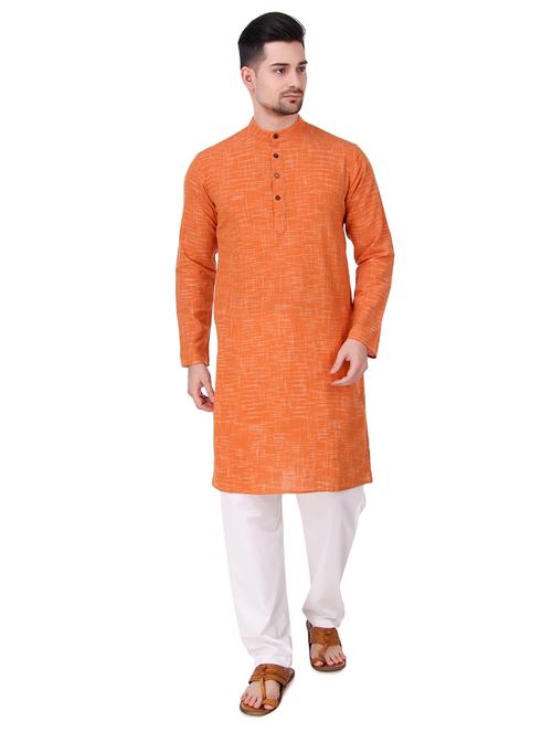 orange self design long kurta - 16575023 - Standard Image - 1