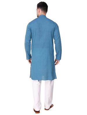 blue striped long kurta - 16575142 - Standard Image - 3