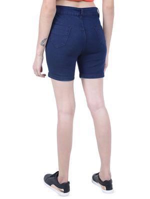 high rise solid denim shorts - 16576516 - Standard Image - 3