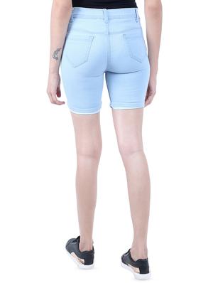 high rise solid denim shorts - 16576517 - Standard Image - 3