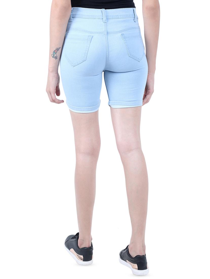 high rise solid denim shorts - 16576517 - Zoom Image - 3