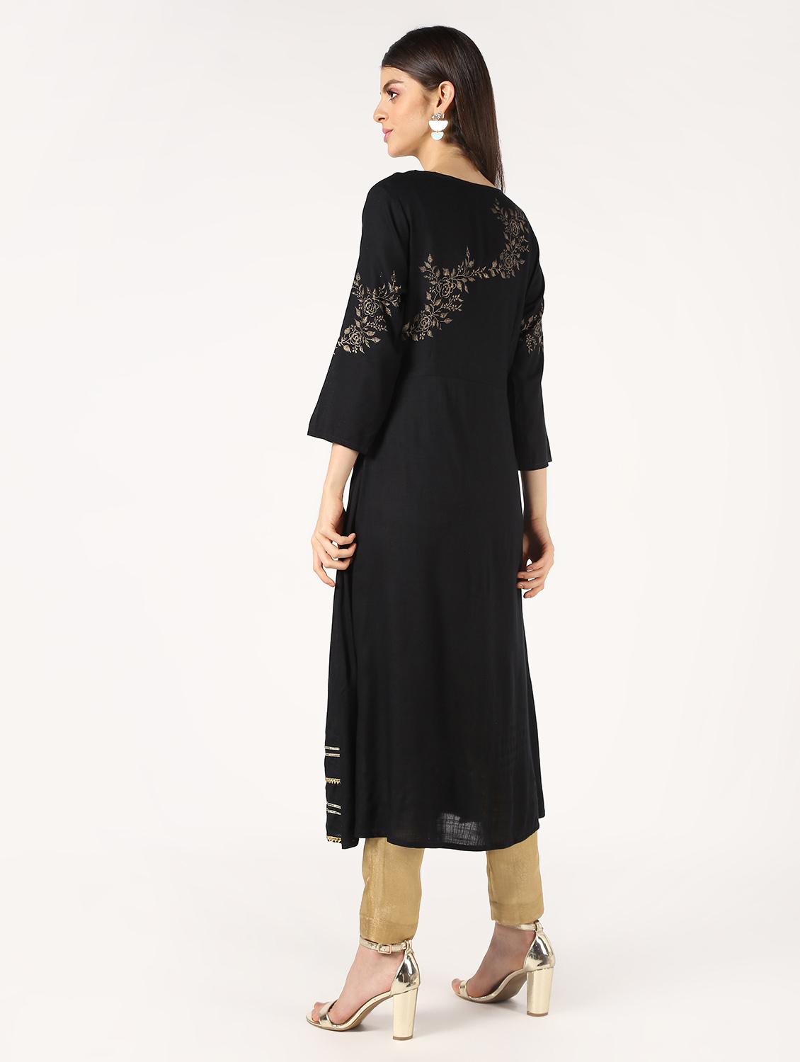 foil printed flared kurta - 16577414 - Zoom Image - 3