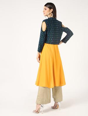 gota patti solid flared kurta with embroidered jacket - 16577679 - Standard Image - 3