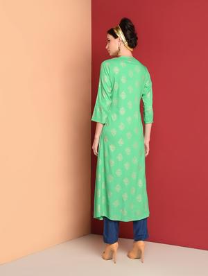 gold print a-line kurta - 16577923 - Standard Image - 3