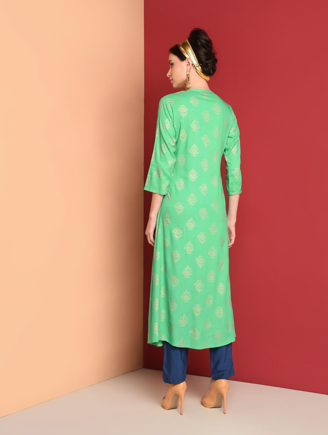 gold print a-line kurta - 16577923 - Zoom Image - 3