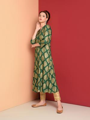 gold print a-line kurta - 16577926 - Standard Image - 3