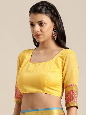 solid with bordered saree with blouse - 16582074 - Standard Image - 3