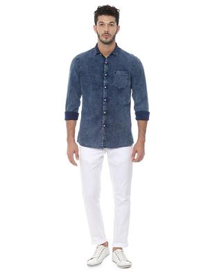 blue faded denim casual shirt - 16584327 - Standard Image - 3