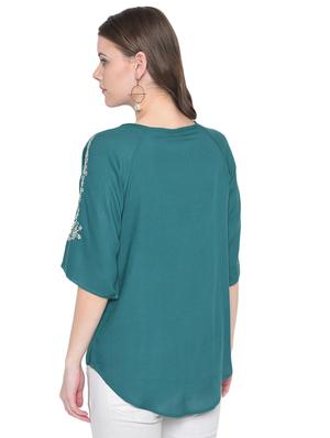 round neck floral embroidered top - 16584630 - Standard Image - 3