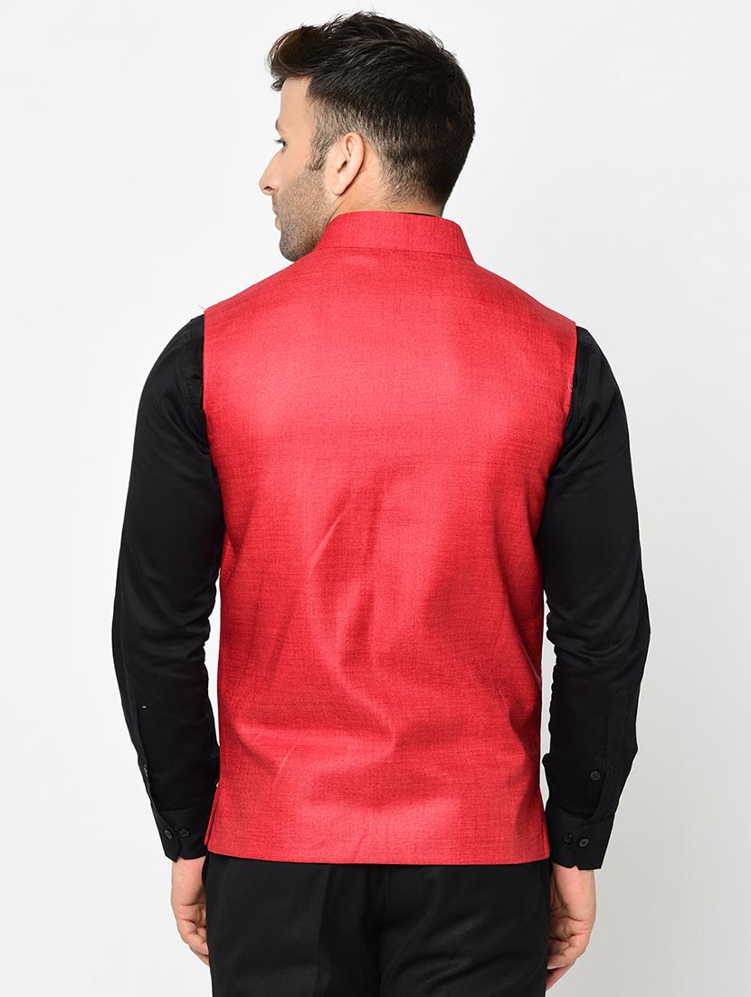 red solid nehru jacket - 16585074 - Zoom Image - 3