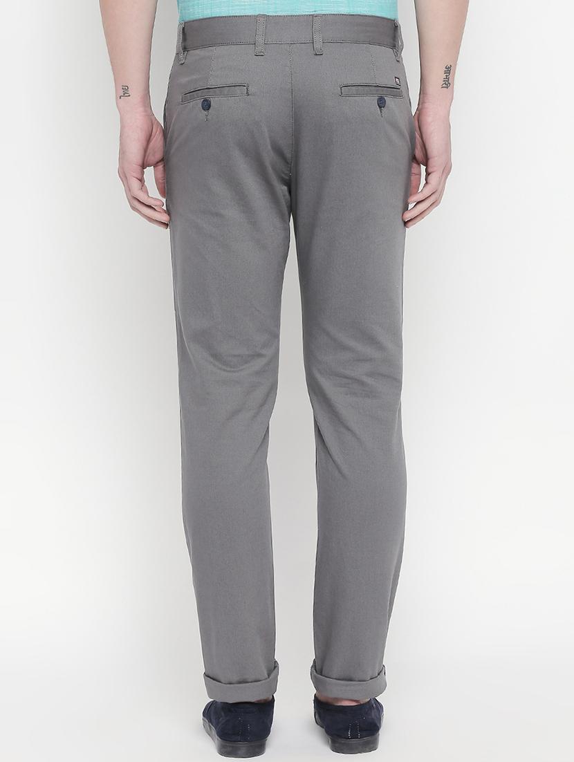 grey solid flat front casual trouser - 16585420 - Zoom Image - 3