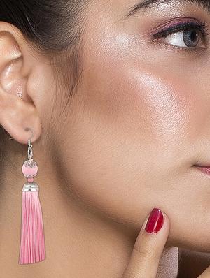 pink metal drop earring - 16585768 - Standard Image - 3