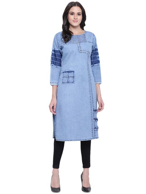 denim straight kurta - 16586021 - Standard Image - 1