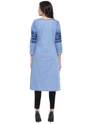 denim straight kurta - 16586021 - Standard Image - 3