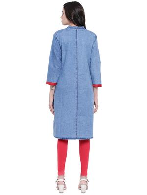 denim straight kurta - 16586022 - Standard Image - 3