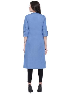 denim straight kurta - 16586023 - Standard Image - 3