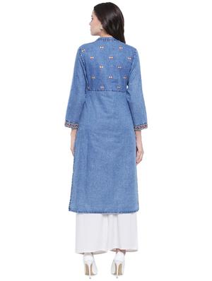 denim straight kurta - 16586024 - Standard Image - 3