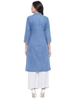 denim straight kurta - 16586025 - Standard Image - 3