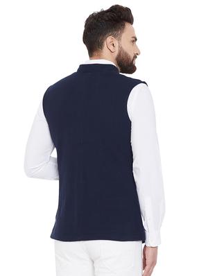 navy blue solid nehru jacket - 16586266 - Standard Image - 3