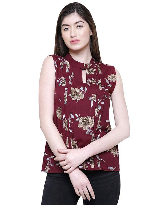 pin tucked key hole neck floral top - 16586849 - Standard Image - 1