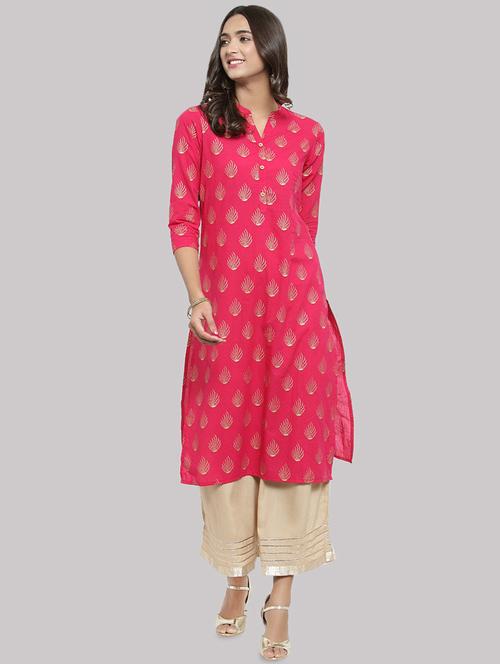 block printed straight kurta - 16587078 - Standard Image - 1