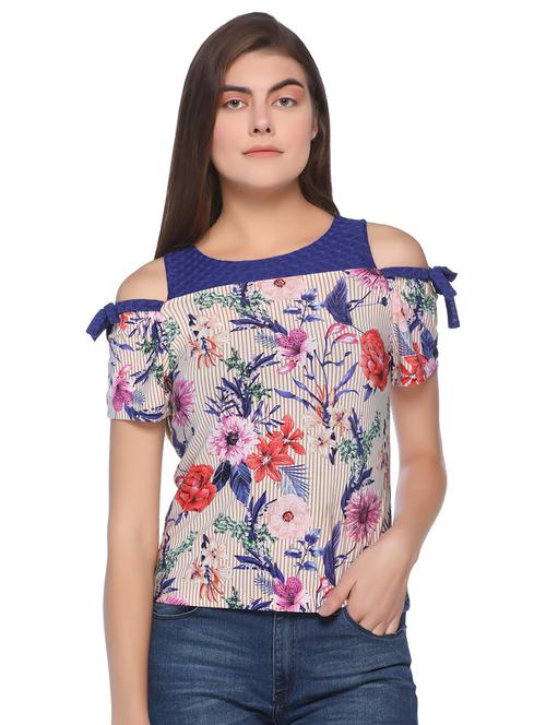cold shoulder tie knot striped top - 16587496 - Standard Image - 1
