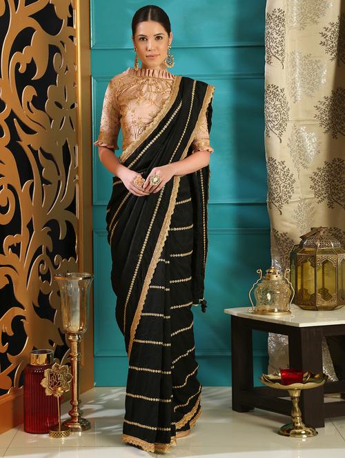 bordered embroidered saree with blouse - 16588095 - Very Small Image - 1