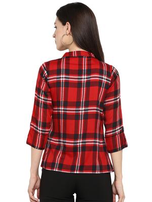 mandarin neck checkered top - 16588665 - Standard Image - 3