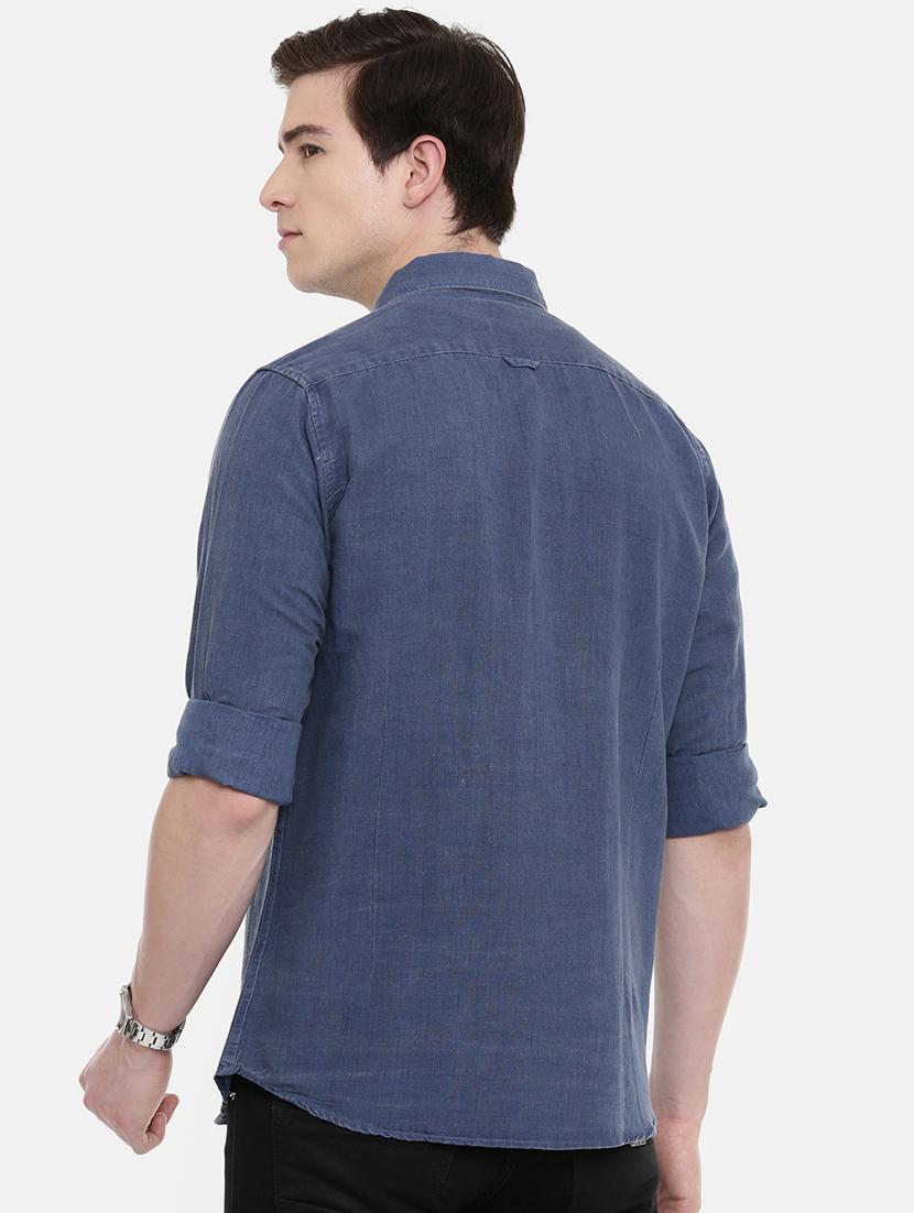 blue solid casual shirt - 16588996 - Zoom Image - 3
