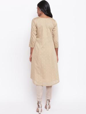 solid chanderi a-line kurta - 16589565 - Standard Image - 3