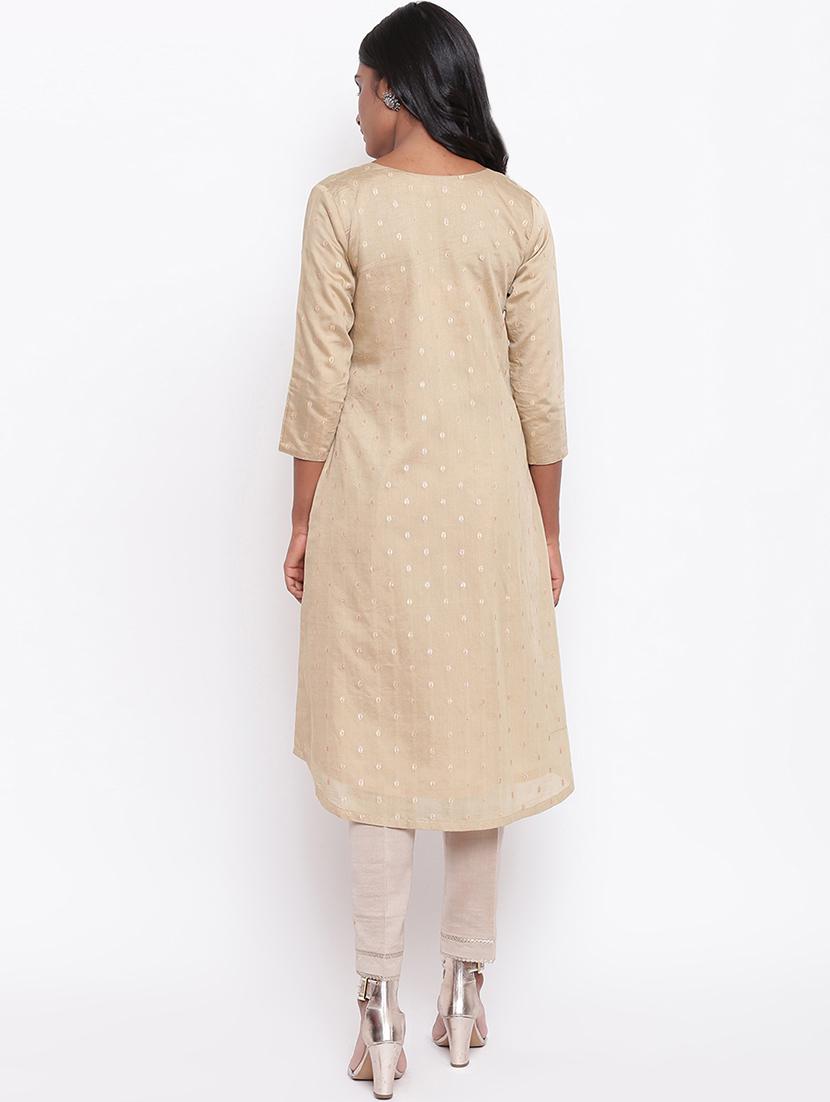 solid chanderi a-line kurta - 16589565 - Zoom Image - 3